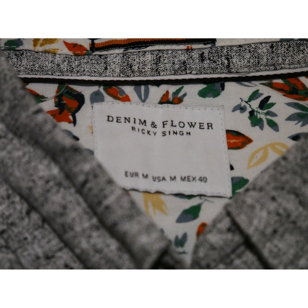 Denim & Flower Ricky Singh Mens Grey Space Dye Short Sleeve Button Down Shirt M - Picture 2 of 7